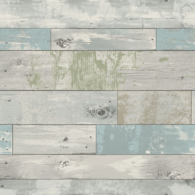 Beachwood Aqua Peel & Stick Wallpaper with Reclaimed Wood Motif - NuWallpaper NU1647