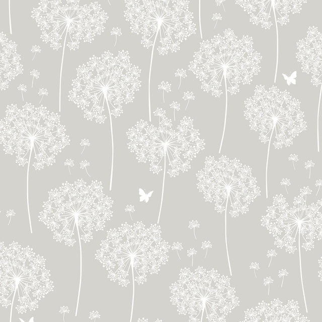 Dandelion Grey Peel & Stick Wallpaper with Nature Floral Motif - NuWallpaper NU1651