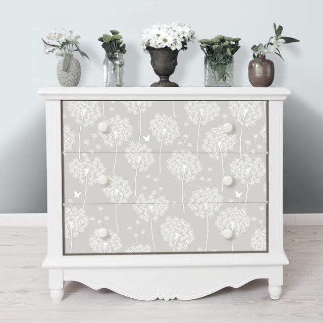 Dandelion Grey Peel & Stick Wallpaper with Nature Floral Motif - NuWallpaper NU1651