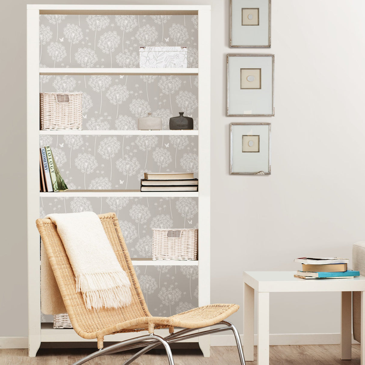 Dandelion Grey Peel & Stick Wallpaper with Nature Floral Motif - NuWallpaper NU1651