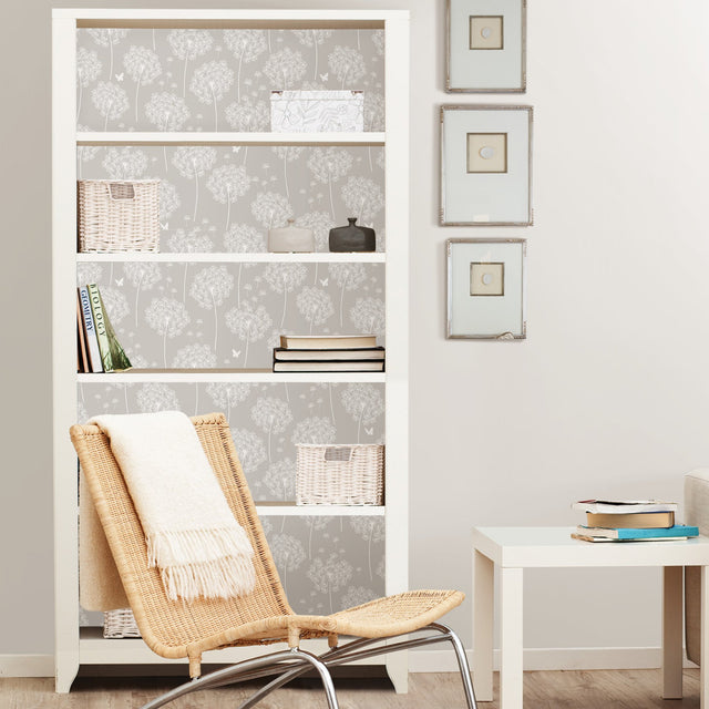 Dandelion Grey Peel & Stick Wallpaper with Nature Floral Motif - NuWallpaper NU1651