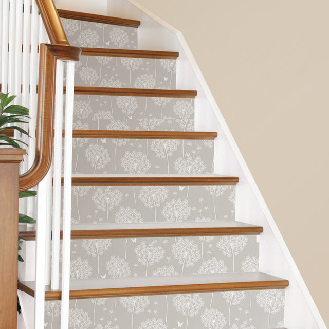 Dandelion Grey Peel & Stick Wallpaper with Nature Floral Motif - NuWallpaper NU1651