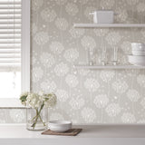 Dandelion Grey Peel & Stick Wallpaper with Nature Floral Motif - NuWallpaper NU1651