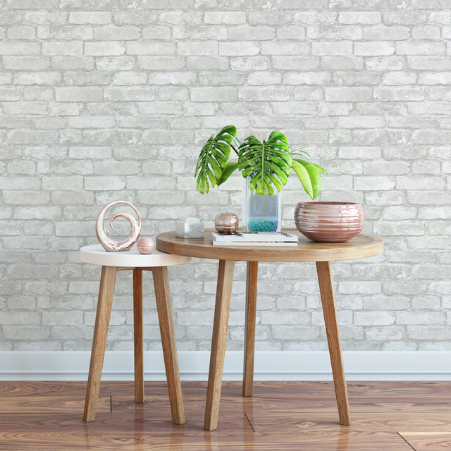 Brick Grey & White Peel & Stick Wallpaper with Rustic Faux Brick Pattern - NuWallpaper NU3010
