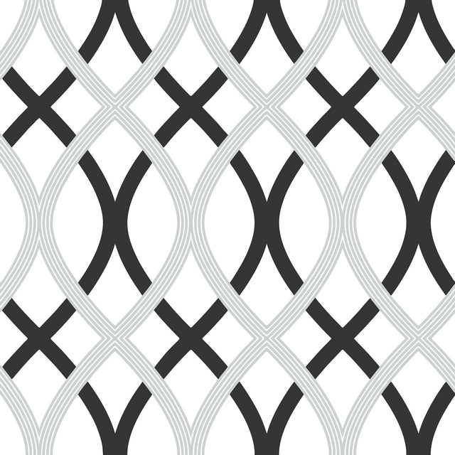 Lattice Black & Silver Peel & Stick Wallpaper with Modern Geometric Lattice Pattern - NuWallpaper NU1658