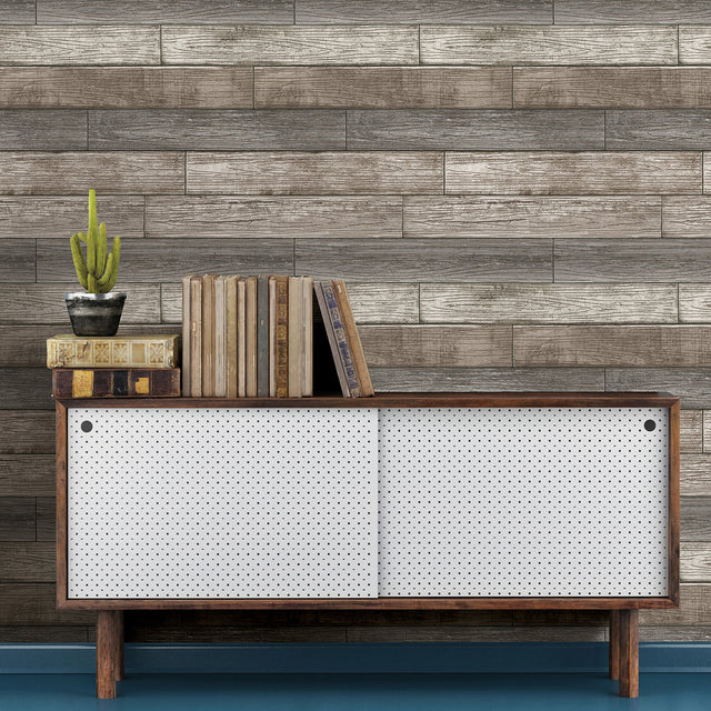 Reclaimed Wood Plank Natural Peel & Stick Wallpaper with Textured Faux Effects - NuWallpaper NU3130