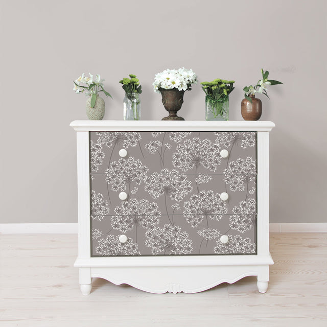 Angelica Grey Peel & Stick Wallpaper with Modern Floral Motif - NuWallpaper NU1693