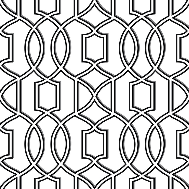 Uptown Trellis Black & White Peel & Stick Wallpaper with Modern Geometric Trellis Pattern - NuWallpaper NU1696