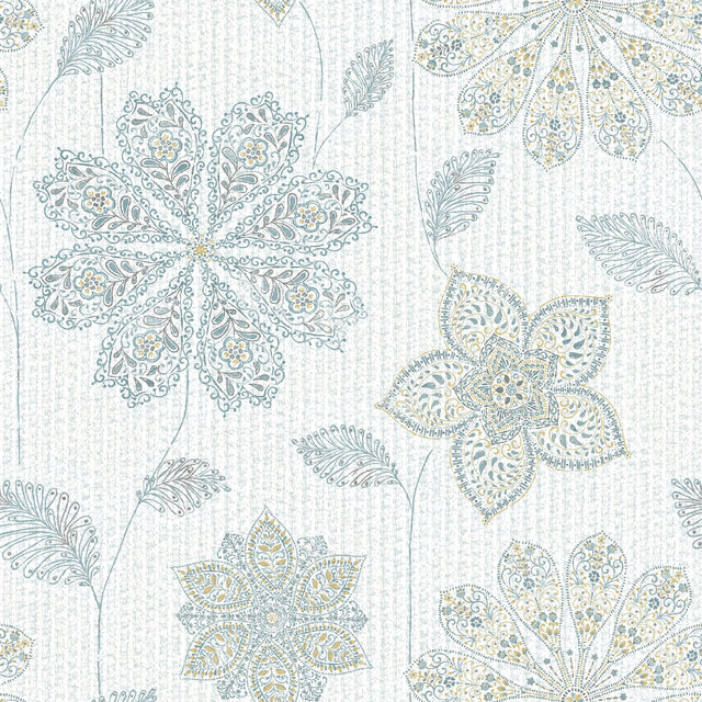 Gypsy Floral Blue & Green Peel & Stick Wallpaper with Modern Floral Pattern - NuWallpaper NU1697