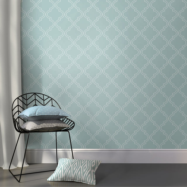 Quatrefoil Slate Blue Peel & Stick Wallpaper with Geometric Quatrefoil Pattern - NuWallpaper NU1826