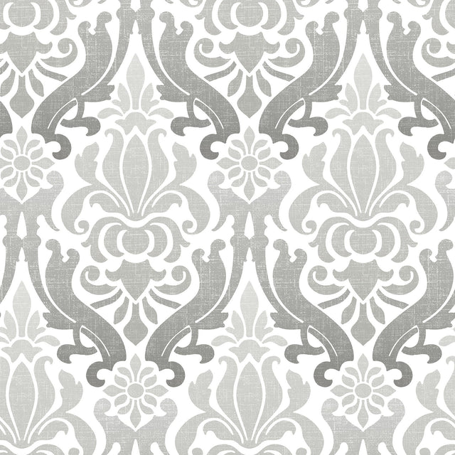 Nouveau Damask Grey Peel & Stick Wallpaper with Modern Geometric Damask - NuWallpaper NU1827