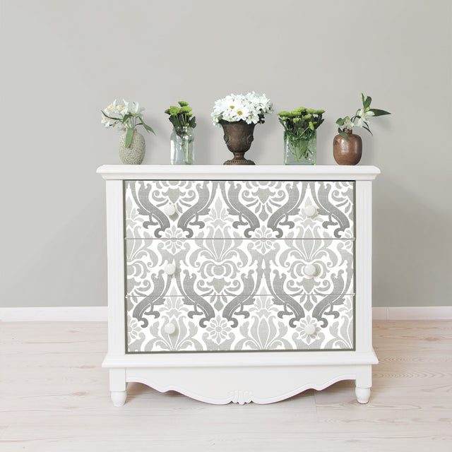 Nouveau Damask Grey Peel & Stick Wallpaper with Modern Geometric Damask - NuWallpaper NU1827