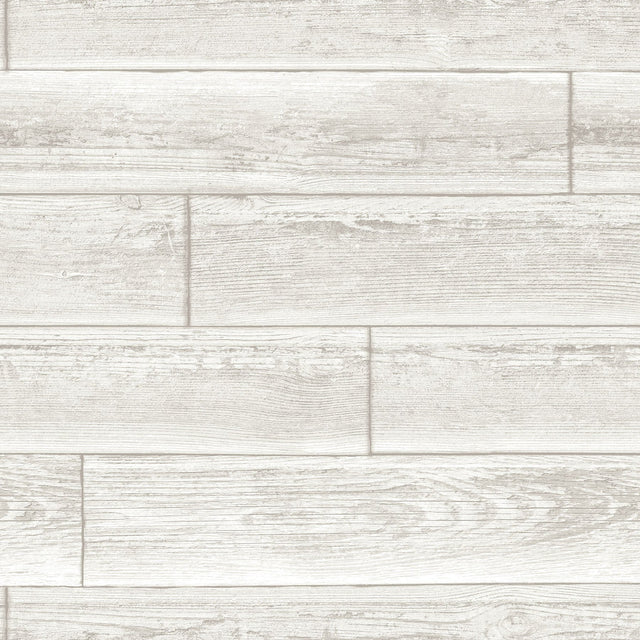 Serene Cream Peel & Stick Wallpaper with Wood Look Plank Motif - NuWallpaper NU1930
