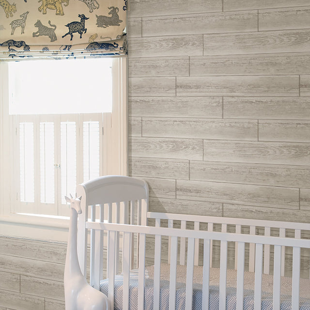 Serene Cream Peel & Stick Wallpaper with Wood Look Plank Motif - NuWallpaper NU1930