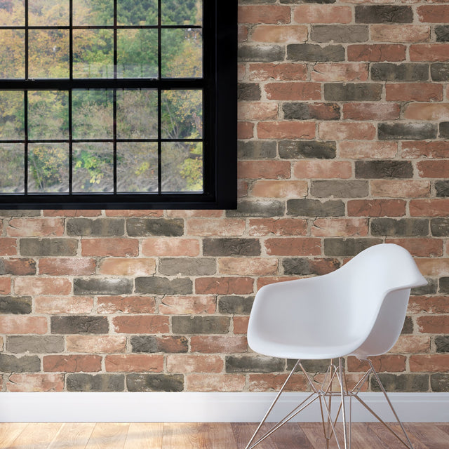 Newport Reclaimed Brick Red Peel & Stick Wallpaper with Industrial Brick Pattern - NuWallpaper NUS2064