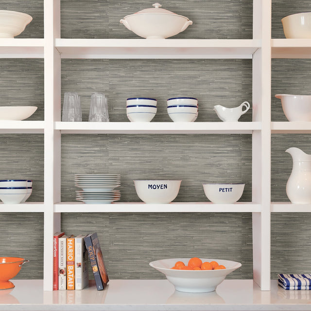 Tibetan Grasscloth Grey Peel & Stick Wallpaper with Faux Grasscloth Pattern, Modern Graphics - NuWallpaper NU2083