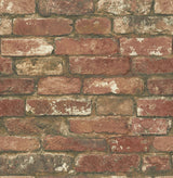 West End Brick Red Peel & Stick Wallpaper with Distressed Brick Pattern - NuWallpaper NU2088