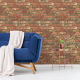 West End Brick Red Peel & Stick Wallpaper with Modern Graphic Brick Pattern - NuWallpaper NU2214