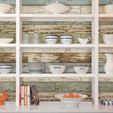 Old Salem Vintage Wood Green Peel & Stick Wallpaper with Distressed Wood Plank Motif - NuWallpaper NUS2188