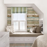Old Salem Vintage Wood Green Peel & Stick Wallpaper with Distressed Wood Plank Motif - NuWallpaper NUS2188