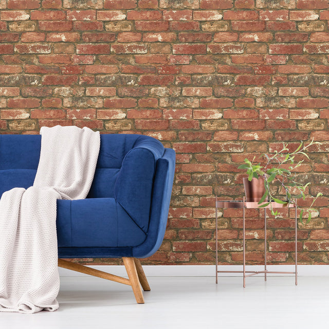 West End Brick Red Peel & Stick Wallpaper with Modern Graphic Brick Pattern - NuWallpaper NU2214