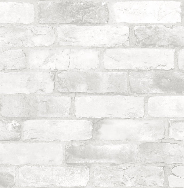 Loft White Brick Textured Peel & Stick Wallpaper with Faux Brick Pattern, Modern Style - NuWallpaper NU2218