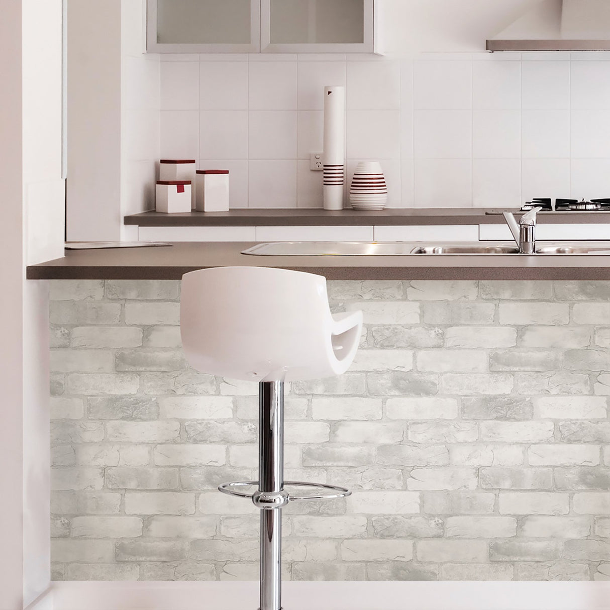 Loft White Brick Textured Peel & Stick Wallpaper with Faux Brick Pattern, Modern Style - NuWallpaper NU2218