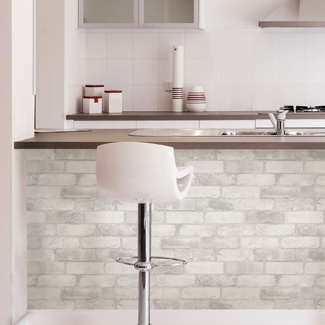 Loft White Brick Textured Peel & Stick Wallpaper with Faux Brick Pattern, Modern Style - NuWallpaper NU2218
