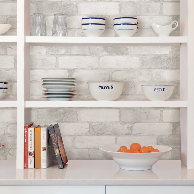 Loft White Brick Textured Peel & Stick Wallpaper with Faux Brick Pattern, Modern Style - NuWallpaper NU2218