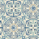 Florentine Tile Blue Peel & Stick Wallpaper with Floral Tile Motif - NuWallpaper NUS2235