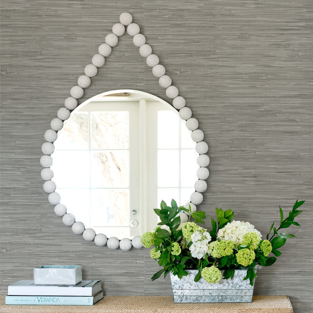 Tibetan Grasscloth Grey Peel & Stick Wallpaper with Modern Nature Graphics - NU2276