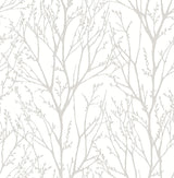Treetops Silver Peel & Stick Wallpaper with Metallic Tree Motif - NuWallpaper NUS2394