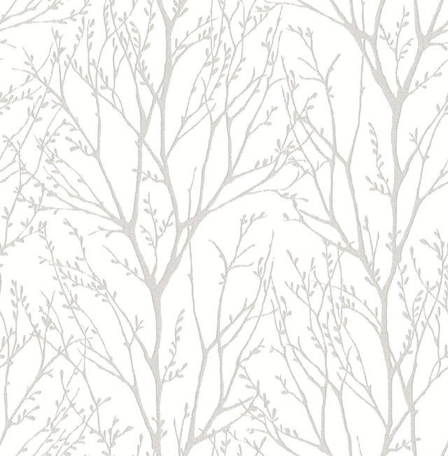 Treetops Silver Peel & Stick Wallpaper with Metallic Tree Motif - NuWallpaper NUS2394