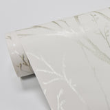 Treetops Silver Peel & Stick Wallpaper with Metallic Tree Motif - NuWallpaper NUS2394