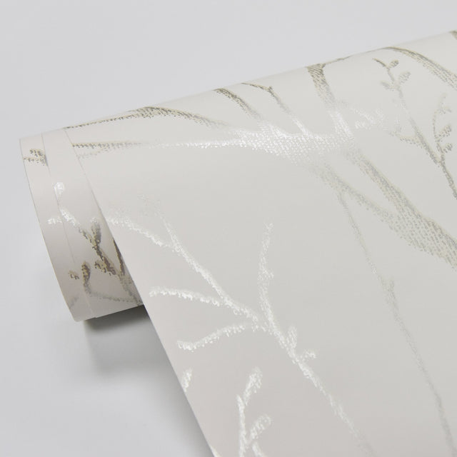 Treetops Silver Peel & Stick Wallpaper with Metallic Tree Motif - NuWallpaper NUS2394