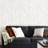 Treetops Silver Peel & Stick Wallpaper with Metallic Tree Motif - NuWallpaper NUS2394