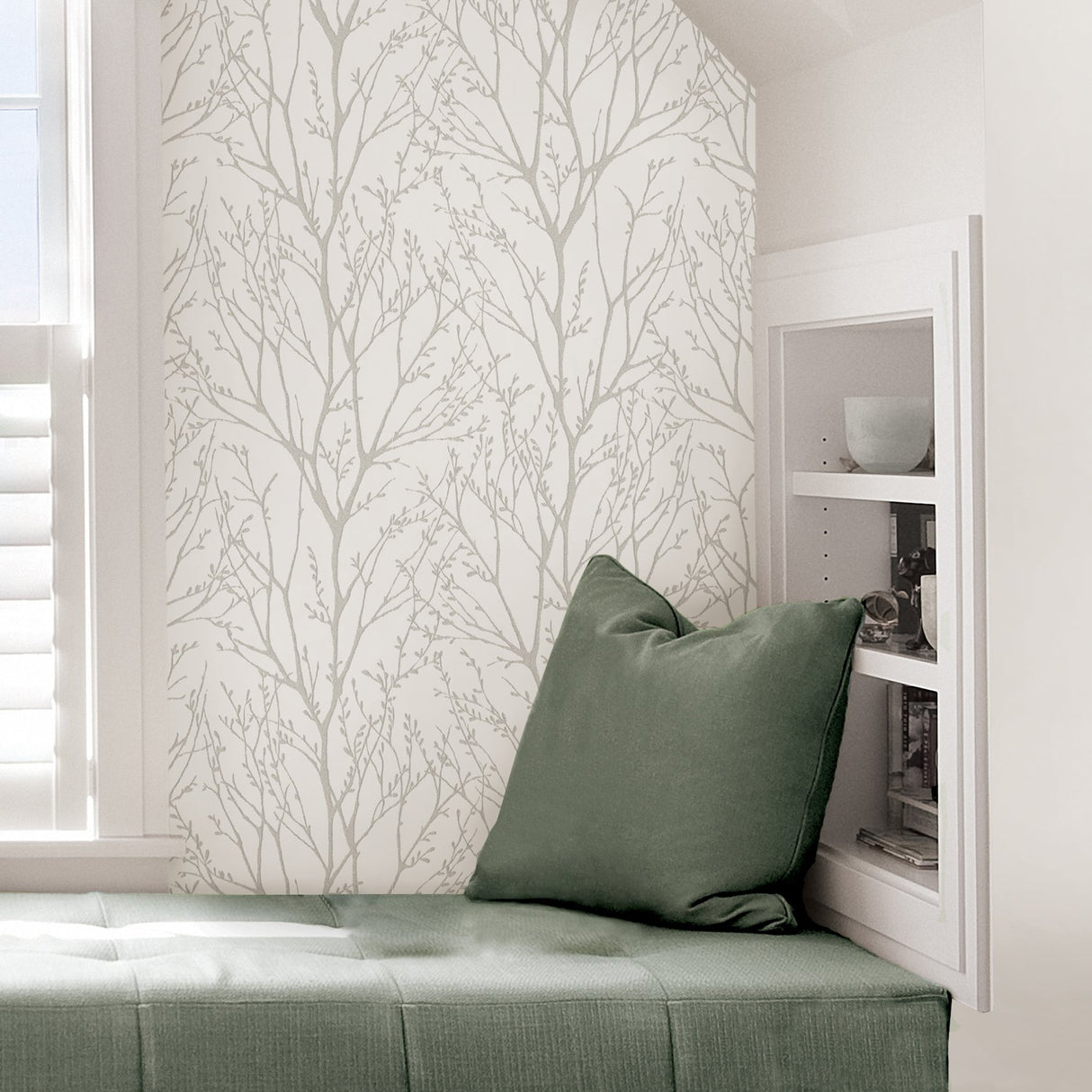 Treetops Silver Peel & Stick Wallpaper with Metallic Tree Motif - NuWallpaper NUS2394