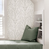 Treetops Silver Peel & Stick Wallpaper with Metallic Tree Motif - NuWallpaper NUS2394
