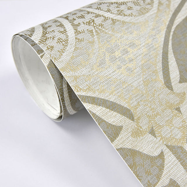 Charisma Grey Peel & Stick Wallpaper with Modern Ombre Damask and Metallic Accents - NuWallpaper NU2396