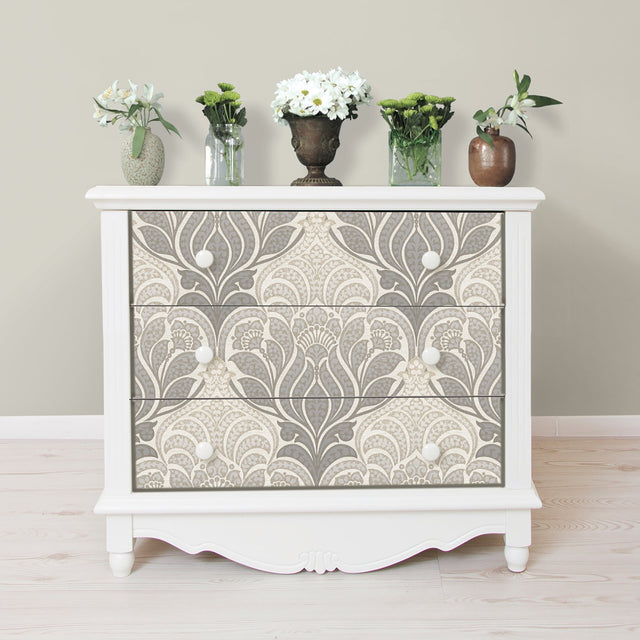 Charisma Grey Peel & Stick Wallpaper with Modern Ombre Damask and Metallic Accents - NuWallpaper NU2396