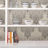 Charisma Grey Peel & Stick Wallpaper with Modern Ombre Damask and Metallic Accents - NuWallpaper NU2396