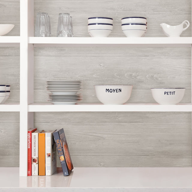 Wood Plank Grey Peel & Stick Wallpaper with Modern Wood Plank Pattern - NuWallpaper NUS2397