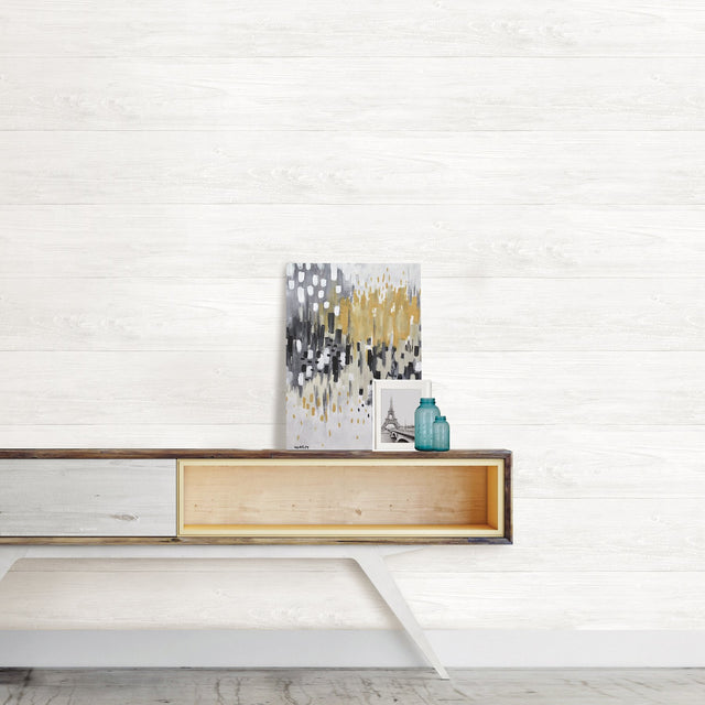 Reclaimed Shiplap White Peel & Stick Wallpaper with Modern Graphic Wood Plank Motif - NuWallpaper NU3129
