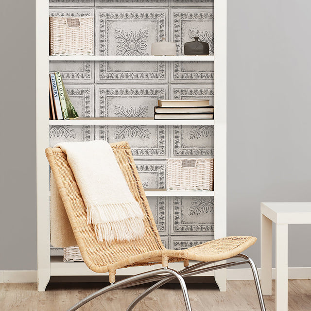 Reclaimed Tin Grey Peel & Stick Wallpaper with Metallic Accents - NuWallpaper NU2495