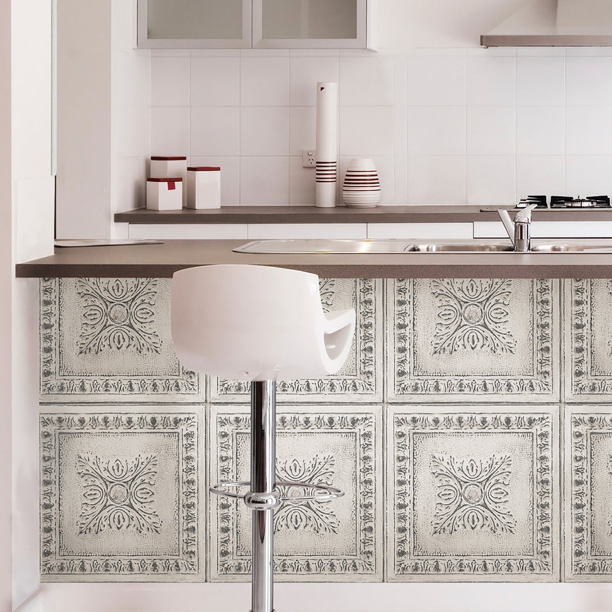 Reclaimed Tin Grey Peel & Stick Wallpaper with Metallic Accents - NuWallpaper NU2495