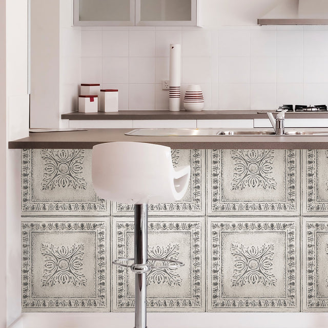 Reclaimed Tin Grey Peel & Stick Wallpaper with Metallic Accents - NuWallpaper NU2495