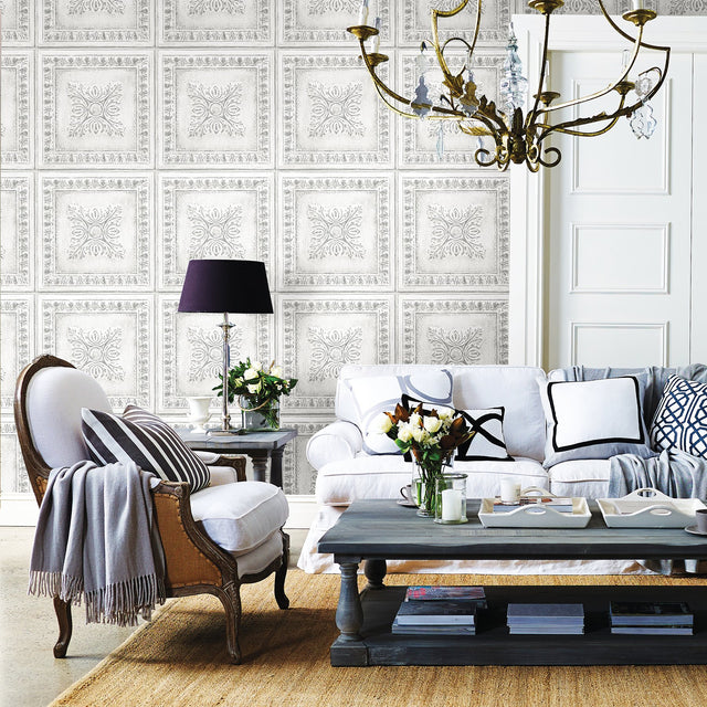 Reclaimed Tin Grey Peel & Stick Wallpaper with Metallic Accents - NuWallpaper NU2495