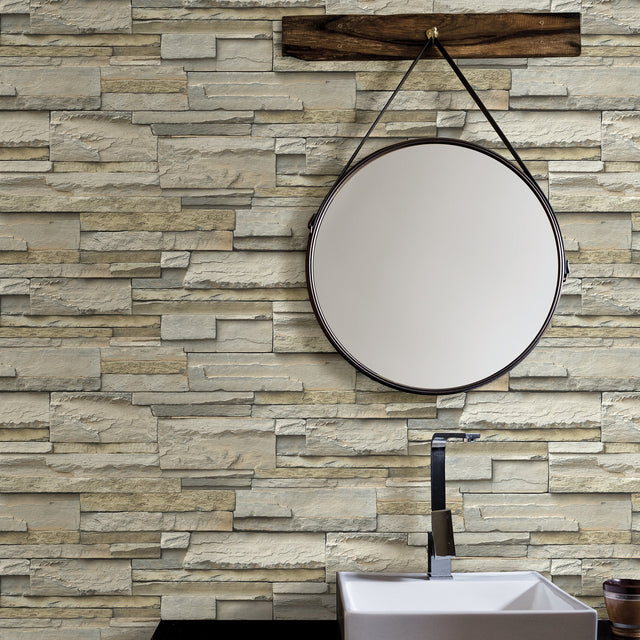 Slate Neutral Peel & Stick Wallpaper with Faux Stone Graphics - NuWallpaper NU2675