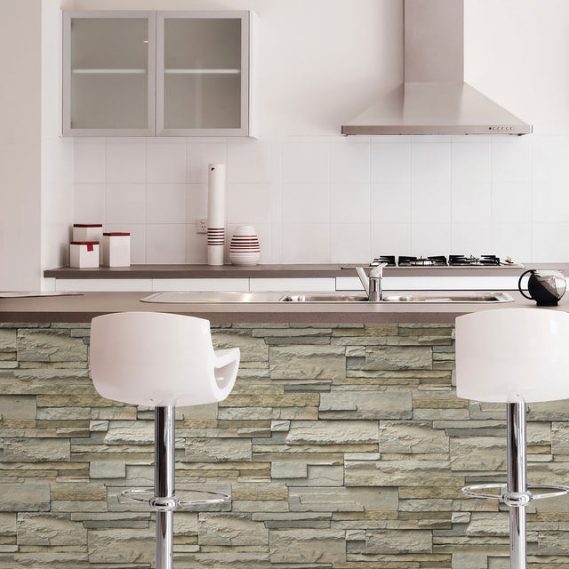Slate Neutral Peel & Stick Wallpaper with Faux Stone Graphics - NuWallpaper NU2675