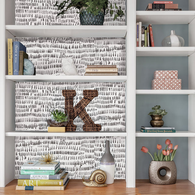 Kylver White & Black Peel & Stick Wallpaper with Speckled Brushstroke Graphic Pattern, Modern Style - Brewster NU2678